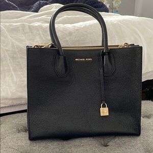 Michael Kors Black Tote with Textured Leather and Gold Hardware